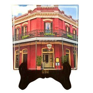 New Orleans French Quarter Muriels Tile Coaster Red Shades Downtown 4.25 x 4.25"